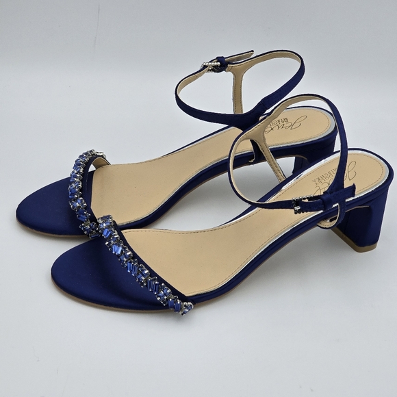 Jewel Badgley Mischka Dagny Strappy Low Block Heel Sandals, Navy Blue, Women 9.5 - Picture 6 of 16